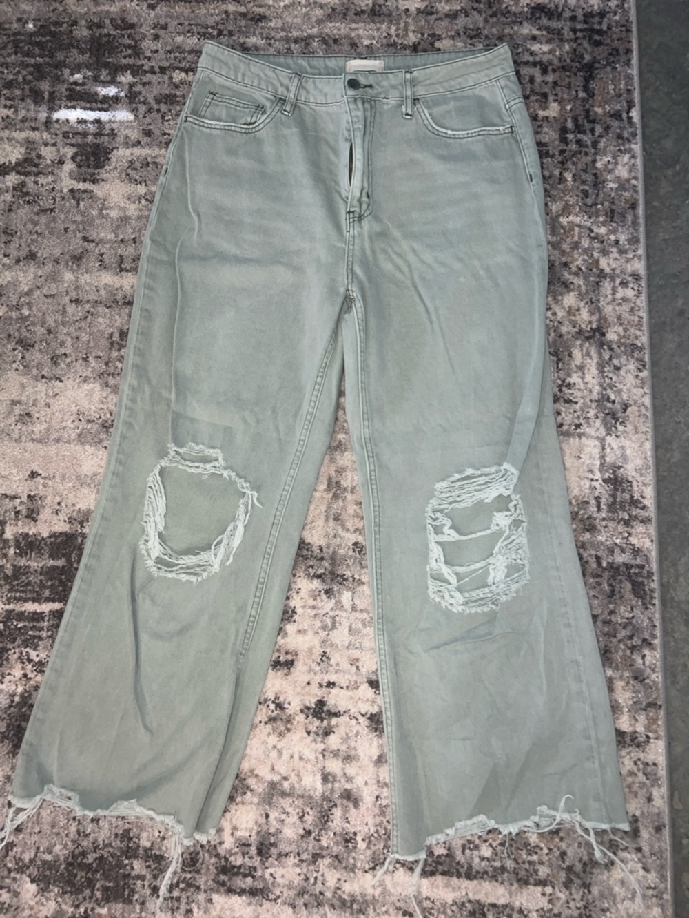 Altar'd State Distressed Wide Leg Jeans in Sage